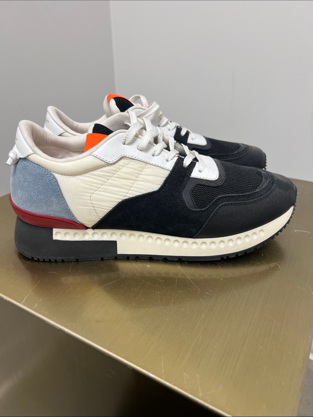 Givenchy Black and White Low-Top Sneakers with Orange Logo Tab
